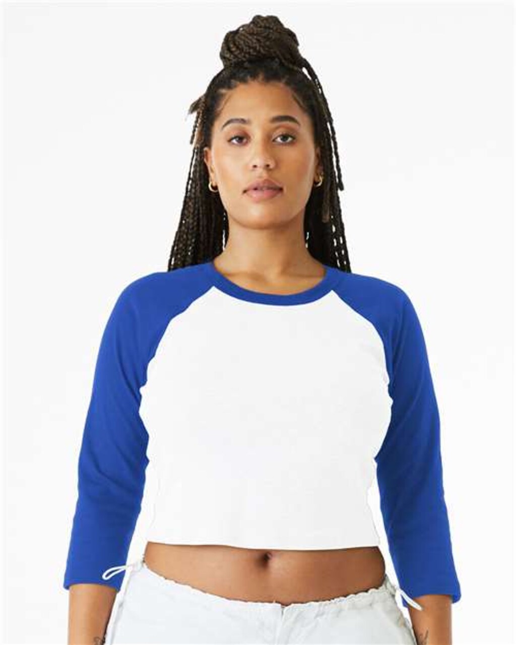 BELLA+CANVAS Ladies Micro Rib Raglan 3/4 Sleeve Baby Tee for Casual Wear, Streetwear & Cropped Fit Style Top